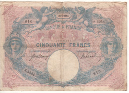 FRANCE   50  Francs   P64     ( Angels + Allegorical Figures )    Dated 31-3-1915 - 50 F 1889-1927 ''Bleu Et Rose''