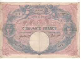 FRANCE   50  Francs   P64     ( Angels + Allegorical Figures )    Dated 13-12-1917 - 50 F 1889-1927 ''Bleu Et Rose''