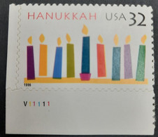 A) 1996, ISRAEL, HANUKKAH, LAMPS AND CANDLES, RELIGION, JOINT WITH THE UNITED STATES, DIE-CUTTING IN SERPENTINE, JEWISH - Unused Stamps (with Tabs)