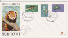 OPENING OF THE ZOO FAUNA CROCODILE, MONKEY, TAPIR, AILURUS FULGENS RED PANDA SURINAME FDC - Surinam