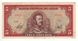 CHILE   5  Escudos ,       P138  ( ND 1964   Manuel Bulnes + Painting Battle Of Rancagua ) - Cile