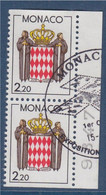 Armoiries Stylisées De Monaco Paire Oblitérée De Carnet Type Gommé N°1613 - Oblitérés