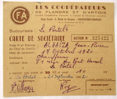 CARTE DE SOCIETAIRE COOP LES COOPERATEURS DE FLANDRE ET D ARTOIS COUDEKERQUE-BRANCHE DUNKERQUE NORD - Coudekerque Branche