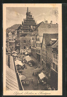 AK Pössneck, Rathaus, Krautgasse Mit Marktständen - Pössneck