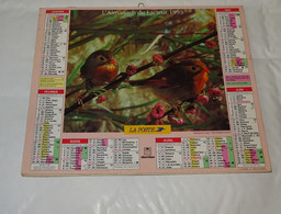 1995 CALENDRIER ( Double ) ALMANACH DU FACTEUR, LA POSTE, ROUGE GORGE, ROSSIGNOLS DU JAPON, OBERTHUR, MARNE 51 - Formato Grande : 1991-00