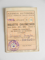 BIGLIETTO CHILOMETRICO ANNO 1969 BARI    FERROVIE  DELLO STATO  TRENO TRAIN  ARCH TESSERE - Europe
