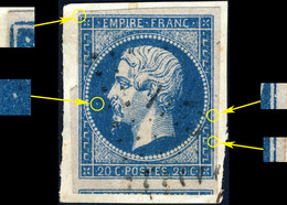 France - Yv.14A 20c Bleu T.1 - Non Planché - Obl. PC 1175 (Embrun) TB Sur Frag. (ref.04zb) - 1853-1860 Napoléon III
