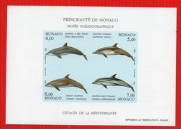 Monaco:1992 BLOC FEUILLET  N56a  DAUPHINS Neuf Sans Charniere /MNH/** LUXE NON DENTELE COTE 240 EUROS  Rare - Variétés