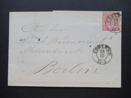 AD 1869 NDP Nr. 16 EF Stempel K2 Coblenz Aufkleber J.P. Franz Goerger Wachslichtefabrik Holz & Fournierhandlung - Lettres & Documents