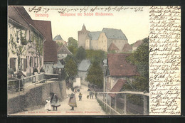 AK Leisnig, Bachgasse Mit Schloss Mildenstein - Leisnig