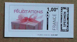 Ti02-01 :  SPECIMEN - Félicitations, Cadeau 1.00 €  +  1.15 € (autoadhésifs / Autocollants) - Specimen