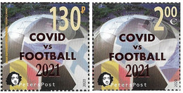 Russia And Finland 2021 Peterspost UEFA Championship St.Petersburg Russia Overprint COVID Vs FOOTBALL Set Of 2 Stamps - Fußball-Europameisterschaft (UEFA)
