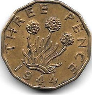 Great Britain 3 Pence 1944 Km 849   Xf+/ms60 Catalog Val 15$ - F. 3 Pence