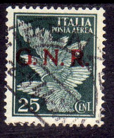 ITALIA REGNO ITALY KINGDOM RSI POSTA AEREA GNR AIR MAIL CENT. 25c USATO USED OBLITERE' - Posta Aerea