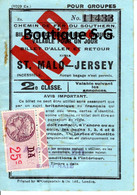 Titre De Transport Ticker Chemin De Fer Saint St Malo Jersey Non Utilisé Enfant Groupe 2nd Classe Timbre Aller Retour - Wereld