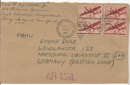 USA NY 1947 15c DC10 Airmail Cover Germany British Zone - Covers & Documents