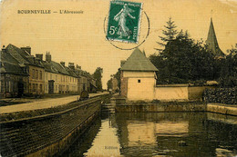 Bourneville * Rue Et Vue Sur L'abreuvoir * Cpa Toilée Colorisée - Other & Unclassified