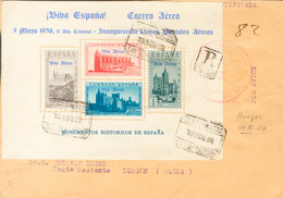 Sobre 95. 1938. Hoja Bloque. Certificado De SAN SEBASTIAN A ZURICH (SUIZA). Al Dorso Llegada. MAGNIFICA. - Other & Unclassified