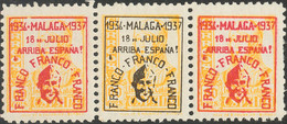 *46T. 1937. 60 Cts Amarillo, Tira De Tres Con Sobrecarga Roja-negra-roja. MAGNIFICA. Edifil 2017: 65 Euros - Other & Unclassified