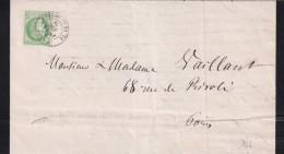 1875 ? - CACHET à DATE Sur Le TIMBRE CERES - LETTRE LOCALE De PARIS - 1871-1875 Ceres