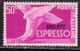 TRIESTE A 1953 AMG-FTT OVERPRINTED ESPRESSO SPECIAL DELIVERY LIRE 50 RUOTA III MNH BEN CENTRATO - Eilsendung (Eilpost)