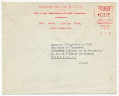 FRANCE - EMA De Chatou (S Et O) 1962 - "Electricité De France - Service Des Laboratoires Et Essais Hydrauliques" - EMA (Print Machine)