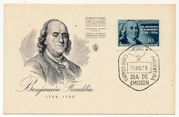 ARGENTINE - Carte FDC - 40c Benjamin Franklin - Buenos Aires 22 Dec 1956 - FDC