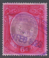 1913-1924. UNION OF SOUTH AFRICA. Georg V. REVENUE INKOMST. 6 D. Small Holes () - JF420372 - Dienstmarken