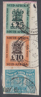 1955. UNION OF SOUTH AFRICA. Georg VI. REVENUE INKOMST. £ 5 + £ 25 + £ 10 On Small Pi... () - JF420379 - Officials