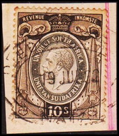 1913-1935. UNION OF SOUTH AFRICA. Georg V. REVENUE INKOMST. 10 S. On Small Piece. () - JF420434 - Dienstmarken