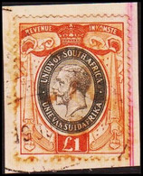 1913-1935. UNION OF SOUTH AFRICA. Georg V. REVENUE INKOMST. £ 1 On Small Piece. () - JF420435 - Servizio