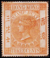 1874. HONG KONG. VICTORIA. STAMP DUTY. THREE CENTS. Hinged. Folds. () - JF420519 - Postal Fiscal Stamps