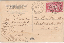 FRANCE  Fort De Douaumont, Meuse,   21 Aout 1927 - Yvert No 244 Timbre Seul - Vers Les USA - Lettres & Documents