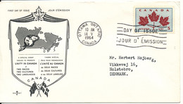 Canada FDC 14-5-1964 Canada Unity Day Rose Craft Cachet Sent To Denmark - 1961-1970