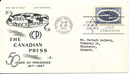 Canada FDC 31-8-1967 Canadian Press Sent To Denmark Rose Craft Cachet - 1961-1970