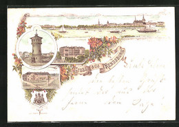 Lithographie Rendsburg, Gymnasium, Wasserturm, Hauptwache - Rendsburg