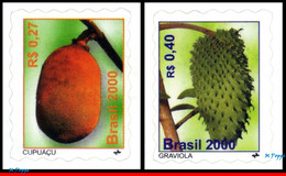 Ref. BR-2762-63 BRAZIL 2000 FRUITS, CAPUACU AND SOURSOP,, NATURE, MI# 3057-58, MNH 2V Sc# 2762-2763 - Nuovi