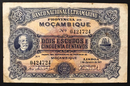 Mozambico Mocambique BANCO NACIONAL ULTRAMARINO 2.5 ESCUDOS 1-1-1921 Lotto.1119 - Mozambique