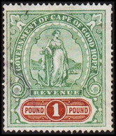 1900-1915. GOVERNMENT OF CAPE OF GOOD HOPE. REVENUE. Woman With Anchor. £ 1 ONE POUND... () - JF420766 - Cape Of Good Hope (1853-1904)