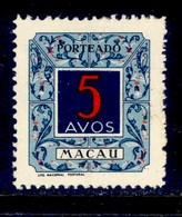 ! ! Macau - 1952 Postage Due 5 A - Af. P 56 - MH - Portomarken