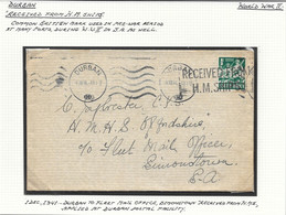 MARITIME MAIL RECEIVED FROM HMS SHIP Cancel On WW2 1941 Cover To Fleet Mail Office DURBAN SOUTH AFRICA British Naval - Lettres & Documents