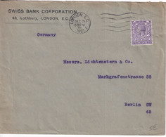 GB / PERFIN - 1921 - ENVELOPPE Avec PERFORE (SWISS CORPORATION) De LONDON => BERLIN (GERMANY) - Perfin