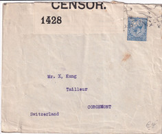 GB / PERFIN - 1916 - ENVELOPPE CENSUREE Avec PERFORE De LONDON => CORGEMONT (SUISSE) - Perfin