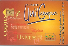 TICKET TELEPHONE-FRANCE TELECOM-2001-UNI CAMPUS-2-R° Sedeco A Droite Vertical-V°Code N° A Droite--TBE-RARE Cote 50€ - FT