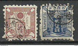 JAPAN Nippon 2 Telegraph Stamps Telegraphenmarken 15 & 25 Sen O - Sellos De Telégrafo