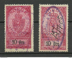 NORWAY Norwegen Stempelmarken Documentary Stamps 2 X 10 öre O - Fiscali