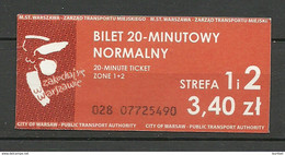 POLAND 2016 Fahrkarte Ticket Tram Bus Trolleybus Public Transport Warschawa - Europa