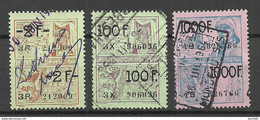 BELGIEN Belgium Revenue Tax Taxe Timbres Fiscales 2 & 100 & 1000 Fr, O - Marken