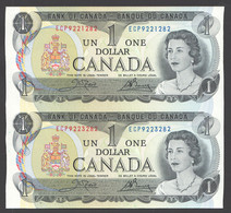 1973   $1  UNCUT PAIR Signed Crow / Bouey  UNC - Canada