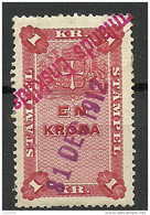 SCHWEDEN Sweden O 1912 Stempelmarke Revenue Tax 1 Kr.o - Steuermarken